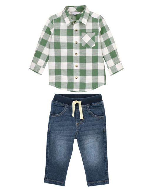 RuggedButts Buffalo Check Button-Up Shirt Jeans Set in at 18-24M