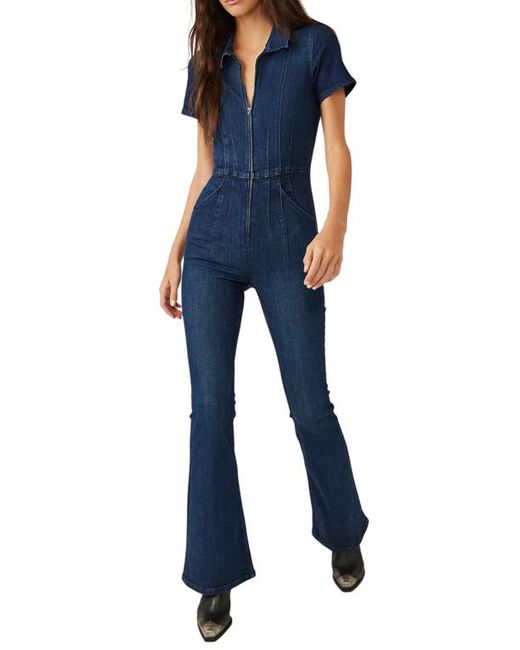 Free People Jayde Denim Flared Jumpsuit in at X-Small