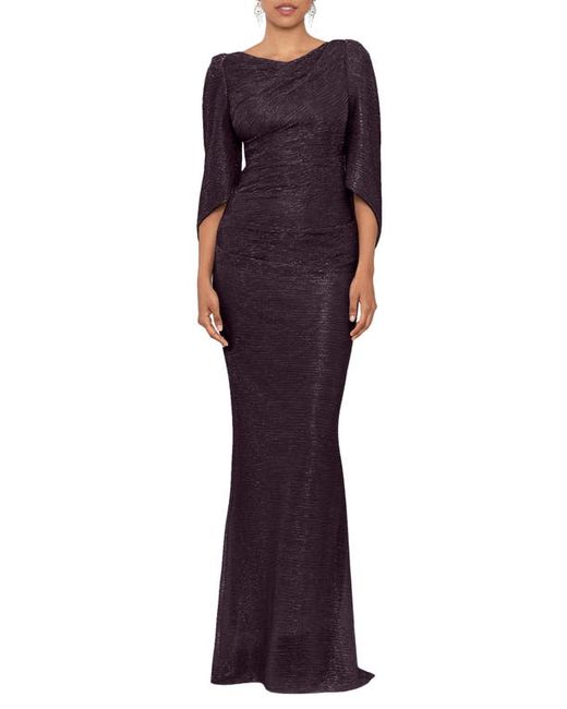 Betsy & Adam Metallic Crinkle Sheath Gown in at 4