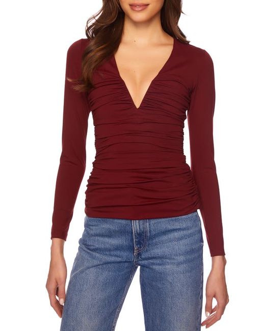 susana monaco Plunge Neck Ruched Stretch Jersey Top in at X-Small