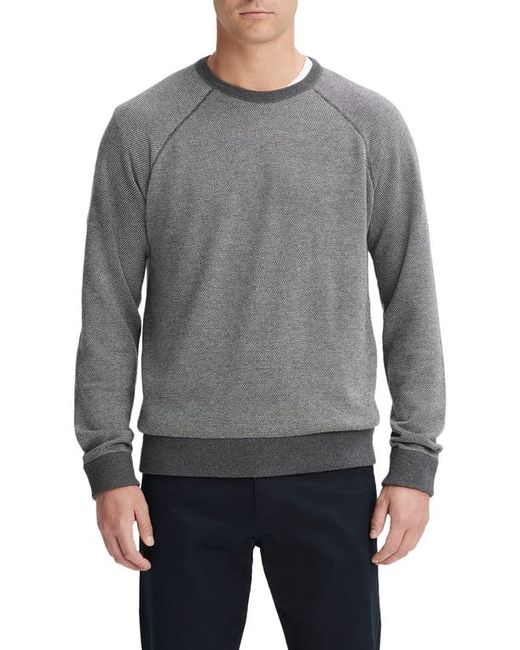 Vince Birdseye Jacquard Wool Cotton Crewneck Sweater in Med H Grey/Deco Crea at Small