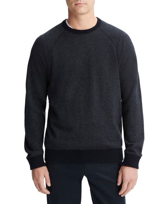 Vince Birdseye Jacquard Wool Cotton Crewneck Sweater in Coastal/Med H Grey at Medium