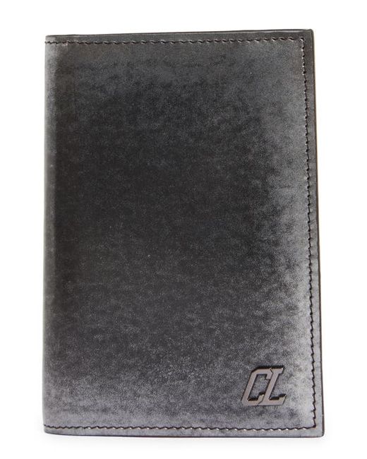 Christian Louboutin Happy Rui Sifnos Brushed Leather Card Case in Black/Gun Metal at