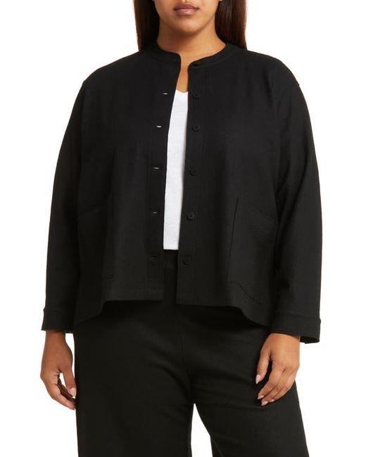 Eileen Fisher Mandarin Collar Wool Shirt Jacket in at 1X