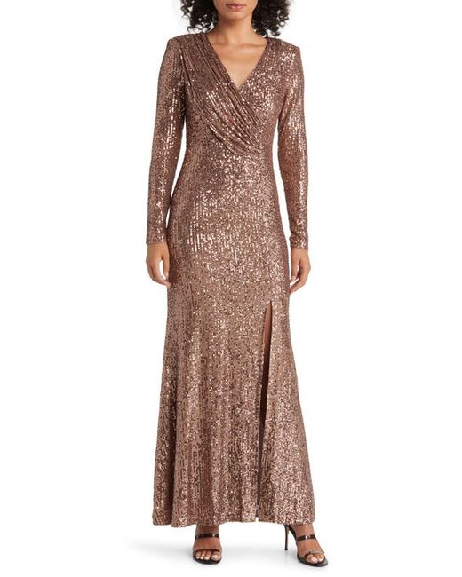 Eliza J Sequin Long Sleeve Gown in at 0