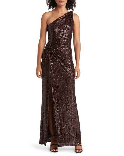 Eliza J Sequin One-Shoulder Sheath Gown in at 14