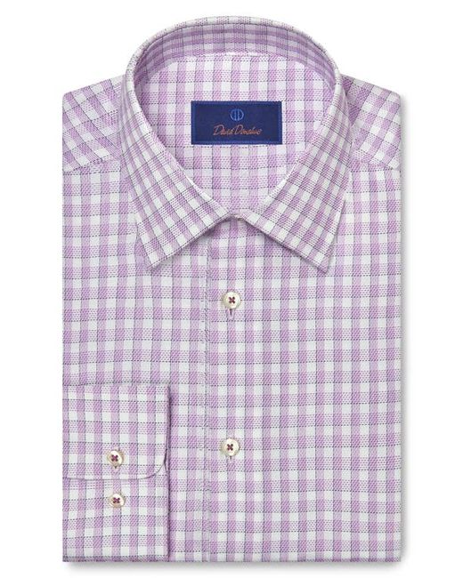 David Donahue Trim Fit Dobby Micro Check Cotton Dress Shirt in Lilac/White at 14.5 32