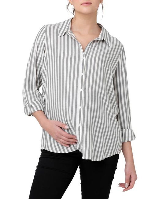 Ripe Maternity Lou Stripe Maternity/Nursing Button-Up Shirt in Black at