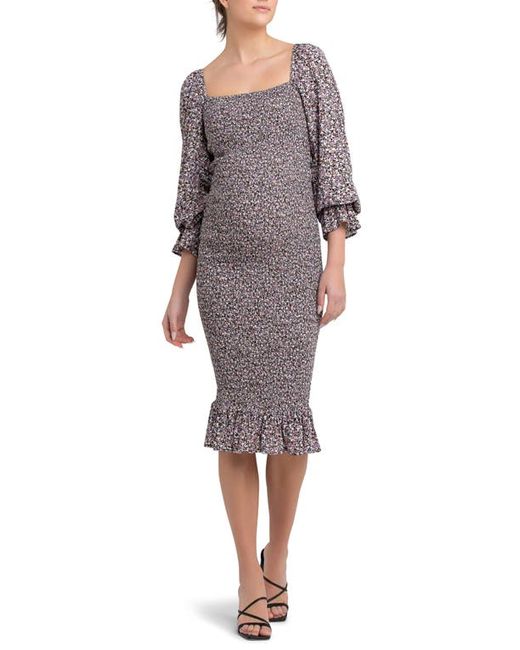 Ripe Maternity Willow Print Smocked Ruffle Maternity Dress in at X-Small