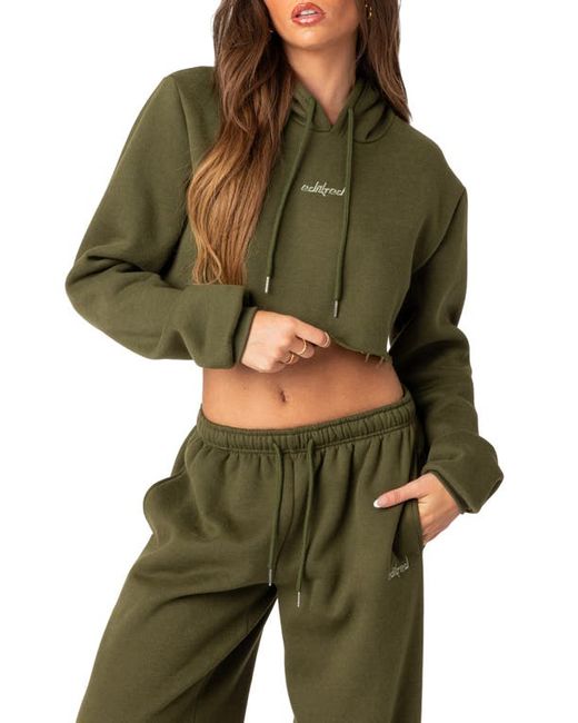 Edikted Breanna Cotton Blend Crop Hoodie in at X-Small