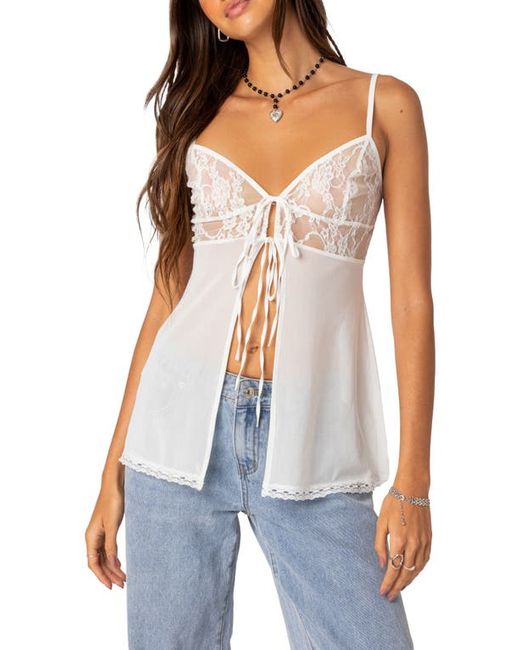 Edikted Mimosa Tie Front Lace Trim Camisole in at X-Small