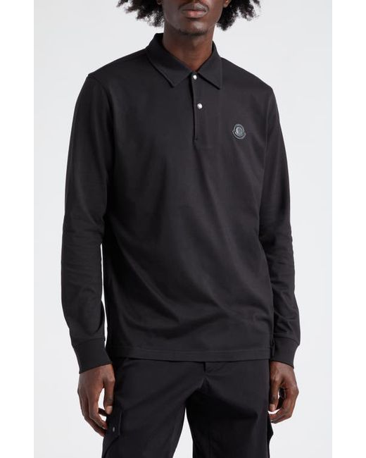Moncler Logo Patch Long Sleeve Cotton Polo in at Small