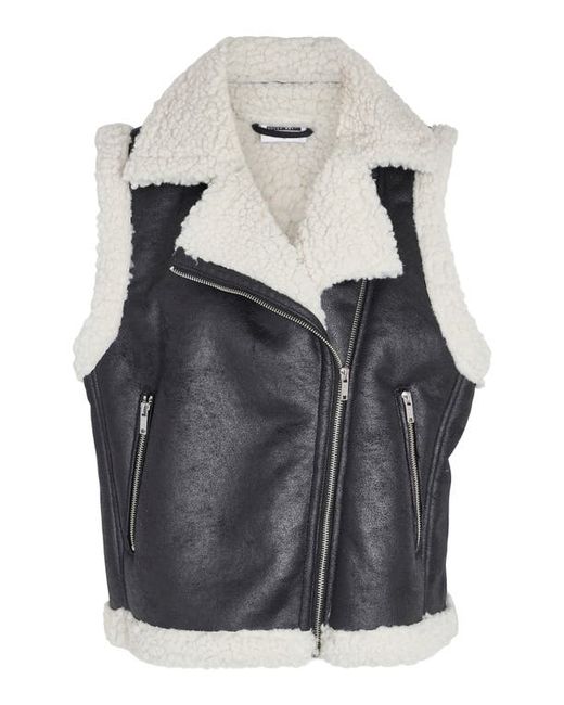 Noisy May Faux Leather Shearling Moto Vest in at X-Small