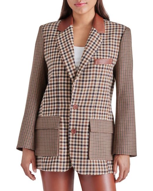 Steve Madden Carolina Houndstooth Check Faux Leather Trim Blazer in at X-Small