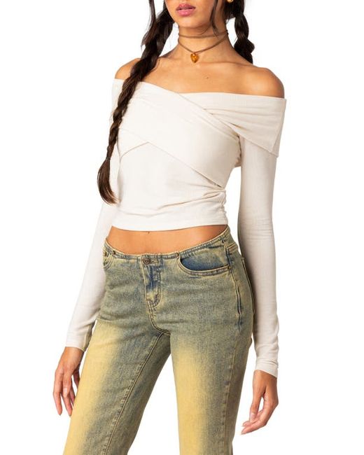 Edikted Crossover Off the Shoulder Long Sleeve Top in at X-Small