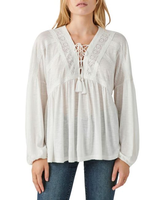 Lucky Brand Lace-Up Trim Peasant Top in at X-Small