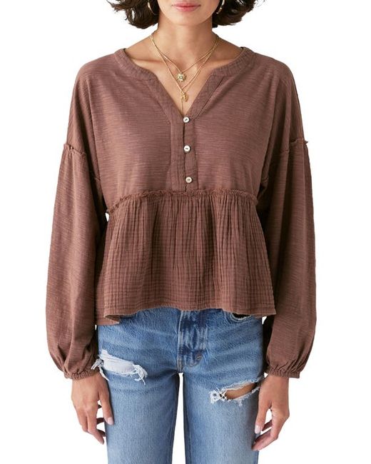 Lucky Brand Cotton V-Neck Peplum Top in at X-Small