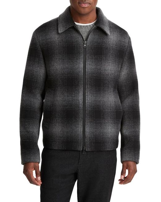Vince Plaid Wool Blend Zip-Up Shirt Jacket in H Black/H Grey at Large