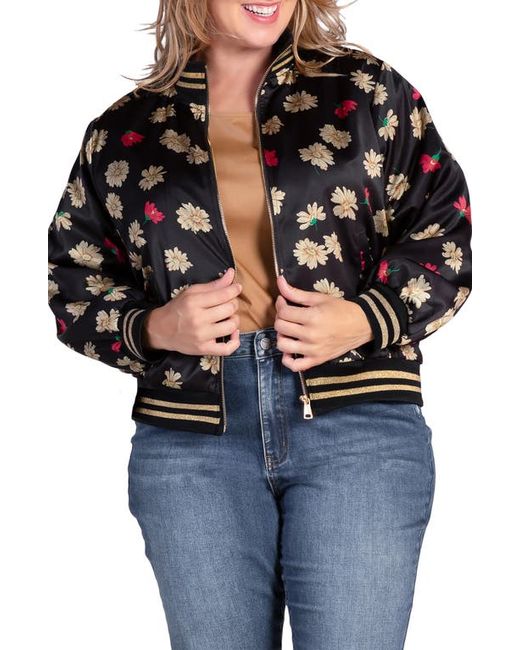 S And P Naos Floral Satin Bomber Jacket in at 1X