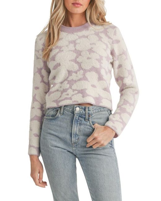 All In Favor Fuzzy Floral Jacquard Crewneck Sweater in at X-Small