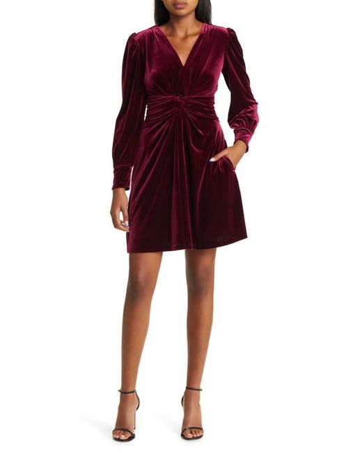Vince Camuto Twist Front Long Sleeve Velvet Fit Flare Dress in at 2
