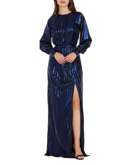 Dress the population Calista Metallic Jacquard Stripe Long Sleeve Gown in at Medium