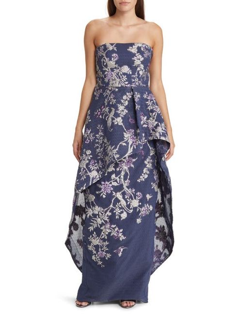 Marchesa Notte Embroidered Floral Strapless Gown in at 0