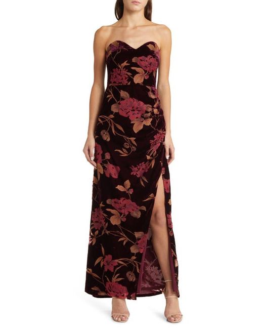 Lulus Exquisite Floral Velvet Burnout Strapless Gown in at X-Small