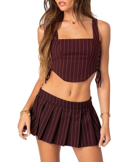 Edikted Pinstripe Side Lace-Up Crop Corset in at X-Small