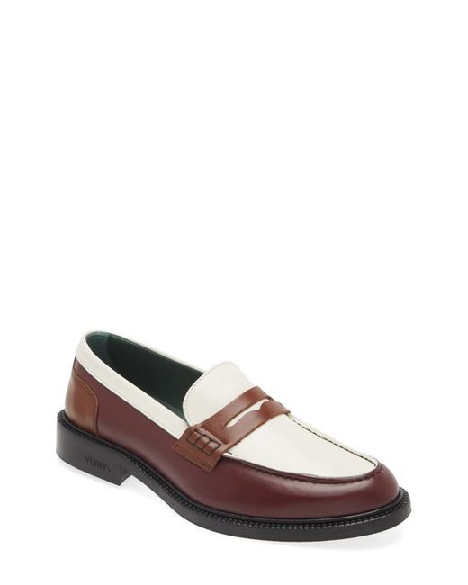 Vinnys Townee Penny Loafer in Burgundy/Brown/Off White at