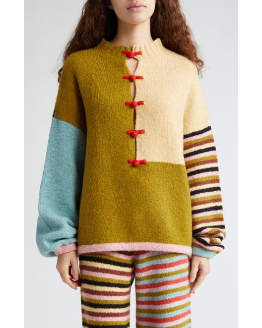 Yanyan Charlie Wah Colorblock Wool Blend Funnel Neck Sweater in at X-Small