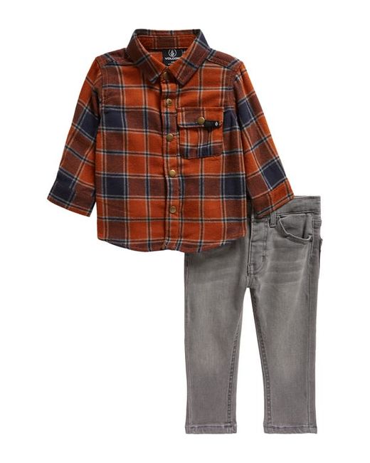 Volcom Brushed Flannel Button-Up Shirt Jeans Set in at 12M