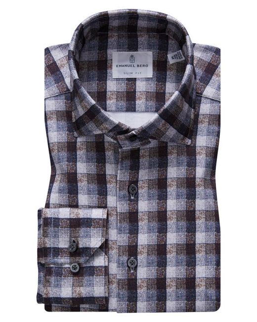 Emanuel Berg 4Flex Slim Fit Check Knit Button-Up Shirt in at Large