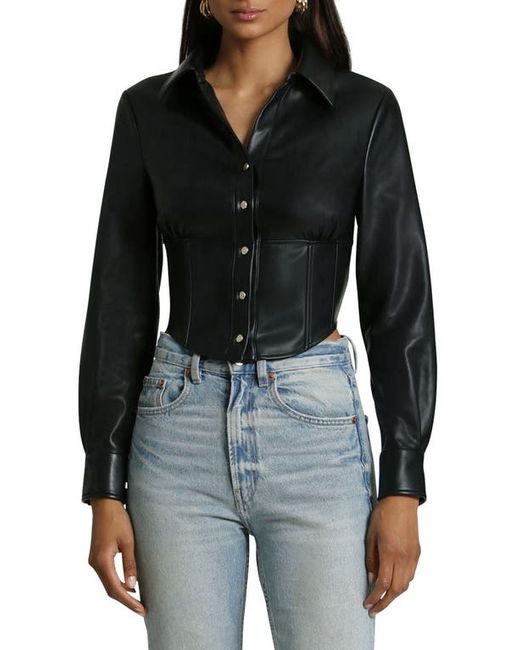 Avec Les Filles Long Sleeve Faux Leather Crop Top in at X-Small