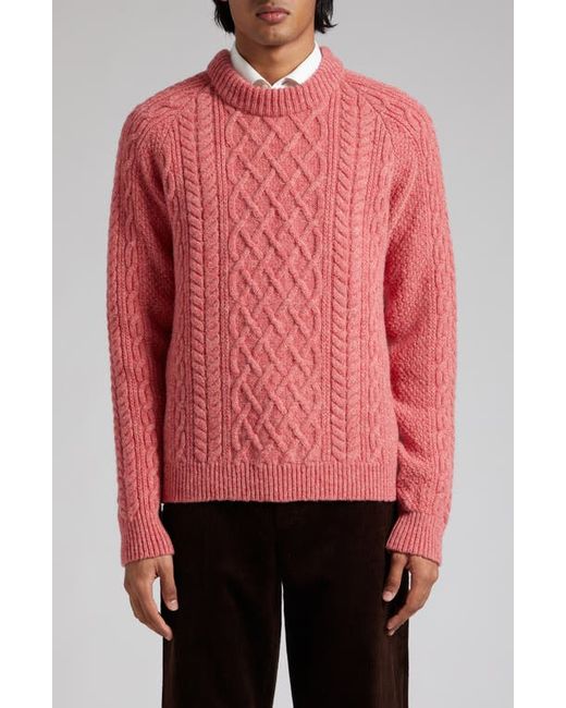 De Bonne Facture Cable Knit Wool Crewneck Sweater in at Large