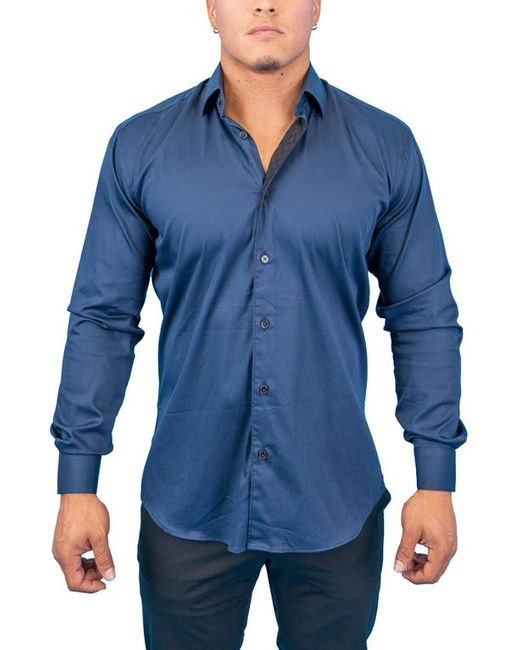 Maceoo Fibonacci Dark Denim Contemporary Fit Button-Up Shirt at 5