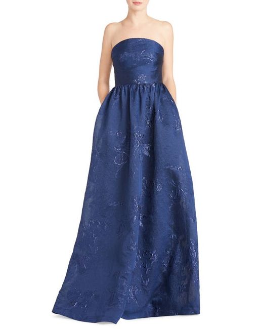 Monique Lhuillier Metallic Jacquard Strapless Gown in at 8