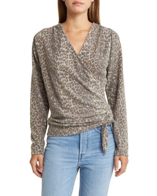 Loveappella Faux Tie Wrap Top in Charcoal at X-Small