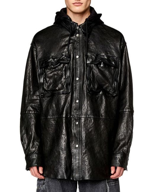 Diesel® DIESEL L-Sphinx Double Hood Leather Jacket in at 38 Us