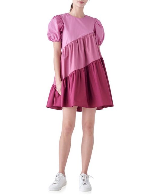 English Factory Colorblock Puff Sleeve Shift Dress in at
