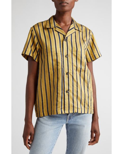 Bode Alumni Stripe Button-Up Shirt in at X-Small