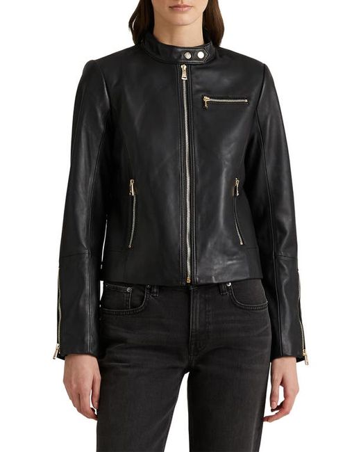 Lauren Ralph Lauren Leather Moto Jacket in at X-Small