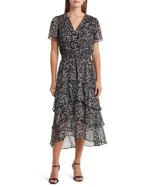 Vince Camuto Floral Print Tiered Chiffon Dress in at Xx-Small