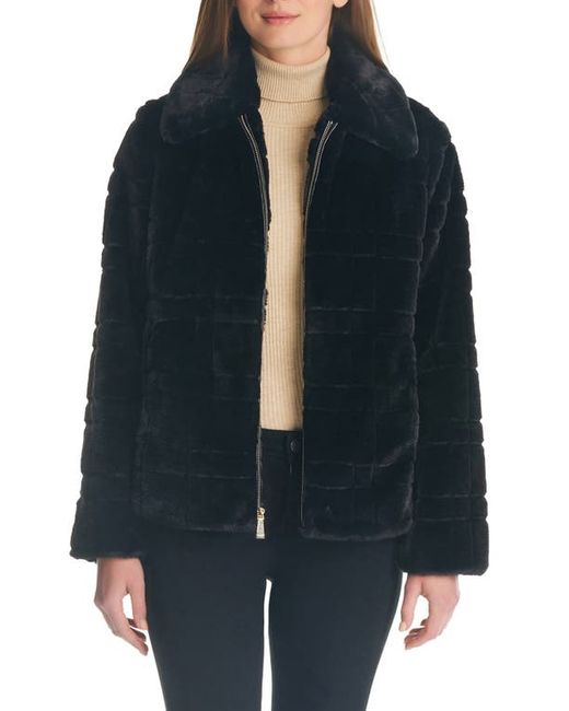 Kate Spade New York short plaid grooved faux fur jacket in at