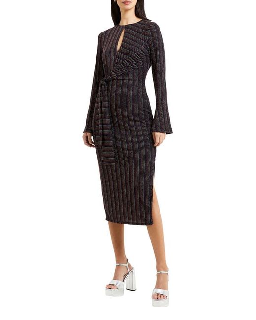 French Connection Paula Metallic Stripe Long Sleeve Midi Dress in at