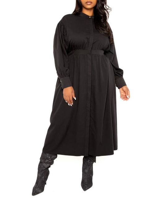 Buxom Couture Back Waist Cutout Long Sleeve Midi Shirtdress in at