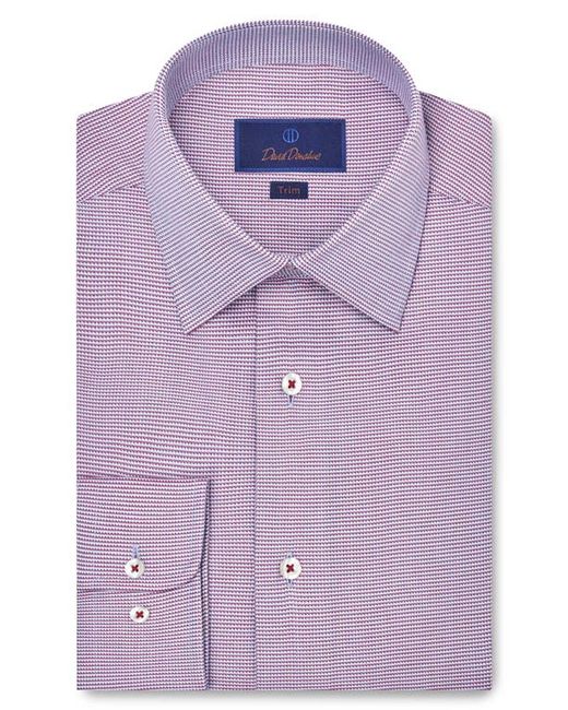 David Donahue Trim Fit Dobby Micro Check Cotton Dress Shirt in Merlot/Sky at 14.5 32