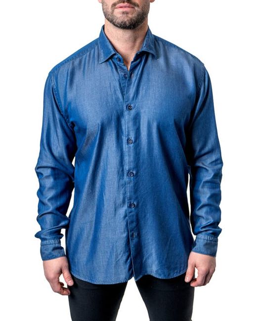 Maceoo Fibonacci Shiny Denim Button-Up Shirt at 3