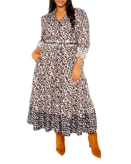 Buxom Couture Animal Print Shirtdress in Multi White/Brown at 1X