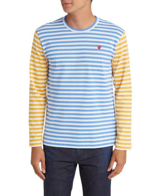 Comme Des Garçons Play Small Heart Stripe Colorblock Long Sleeve T-Shirt in Yellow at